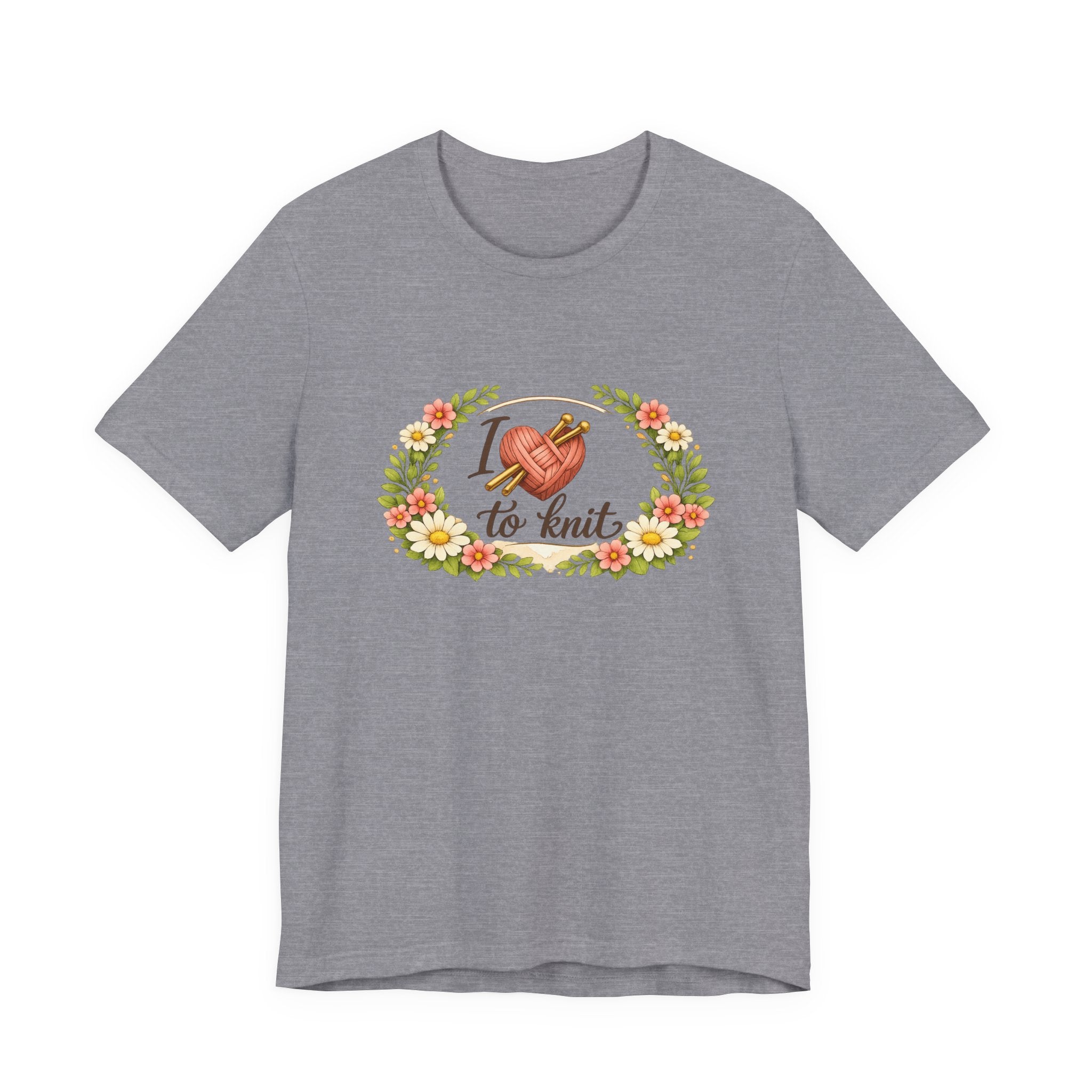 I Love to Knit T-Shirt | Knitting Heart Graphic, Floral Wreath Tee