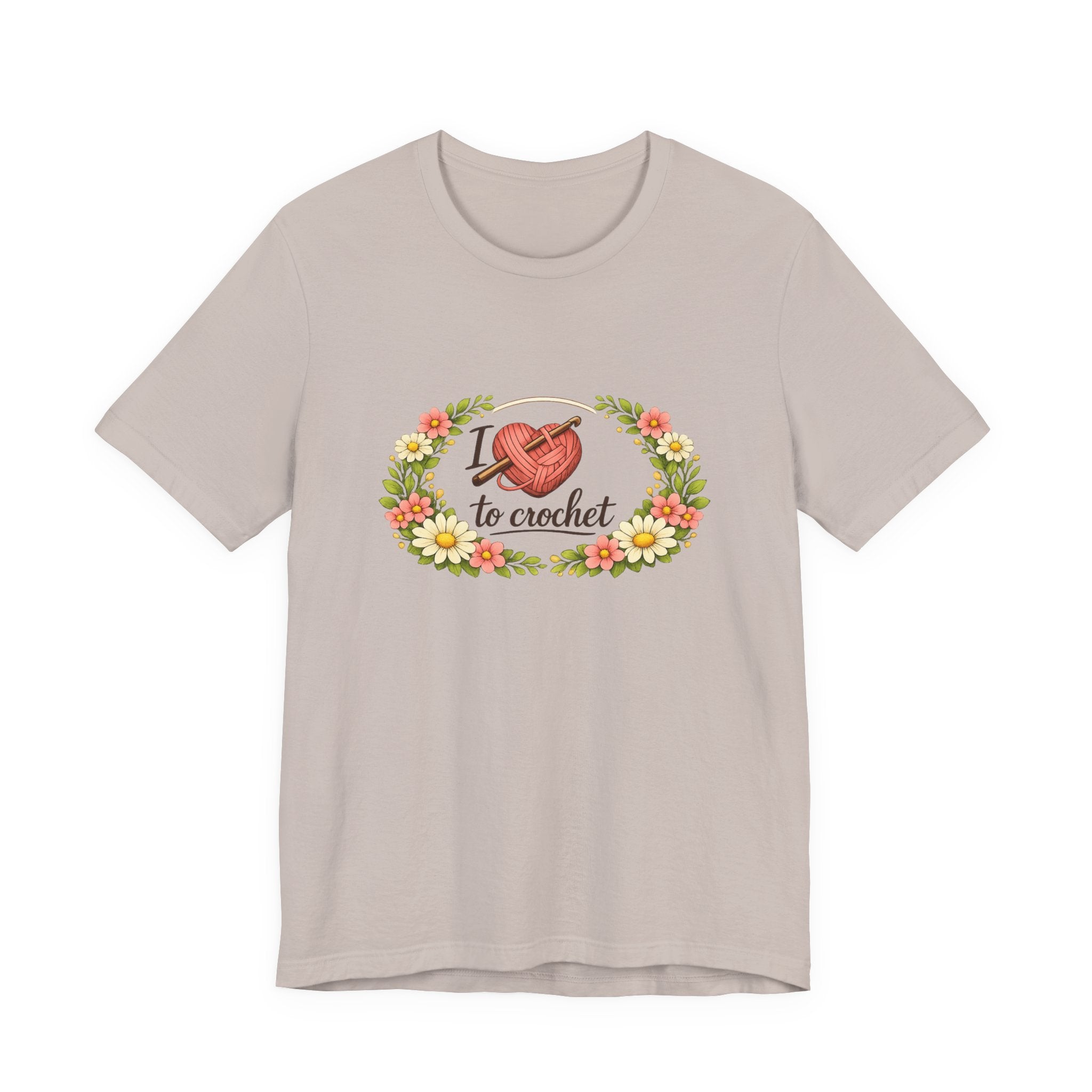 I Love to Crochet T-Shirt | Crochet Heart Graphic, Floral Wreath Tee