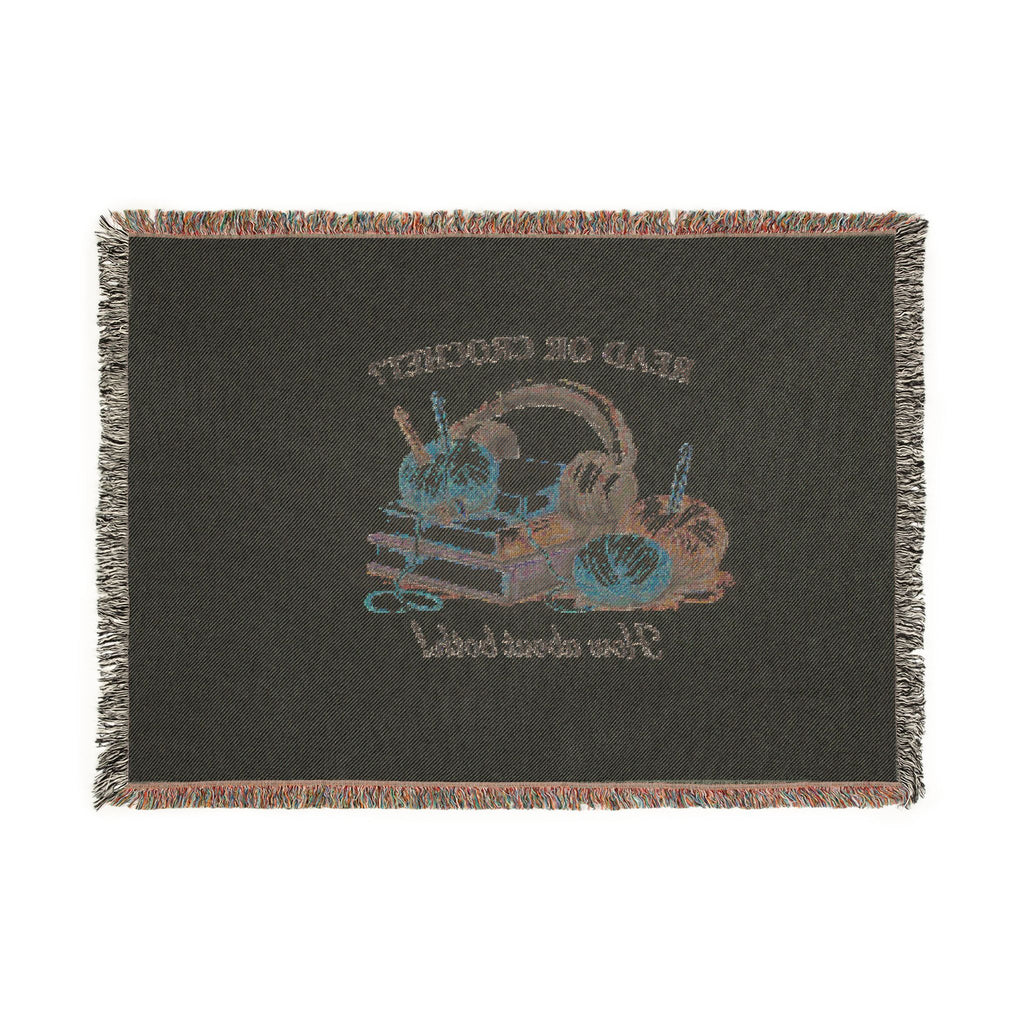 Woven cotton throw blanket with yarn and books design