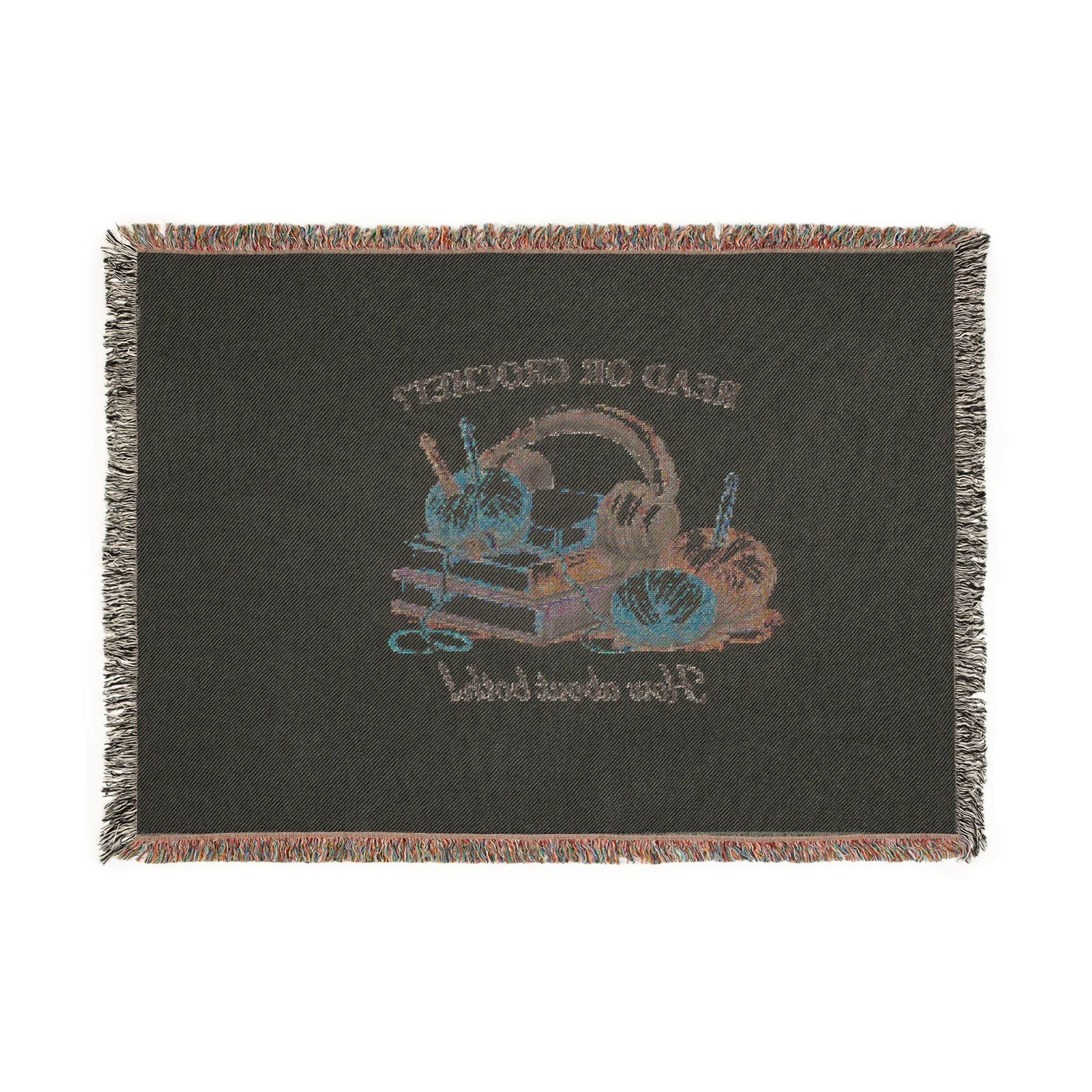 Woven cotton throw blanket with yarn and books design