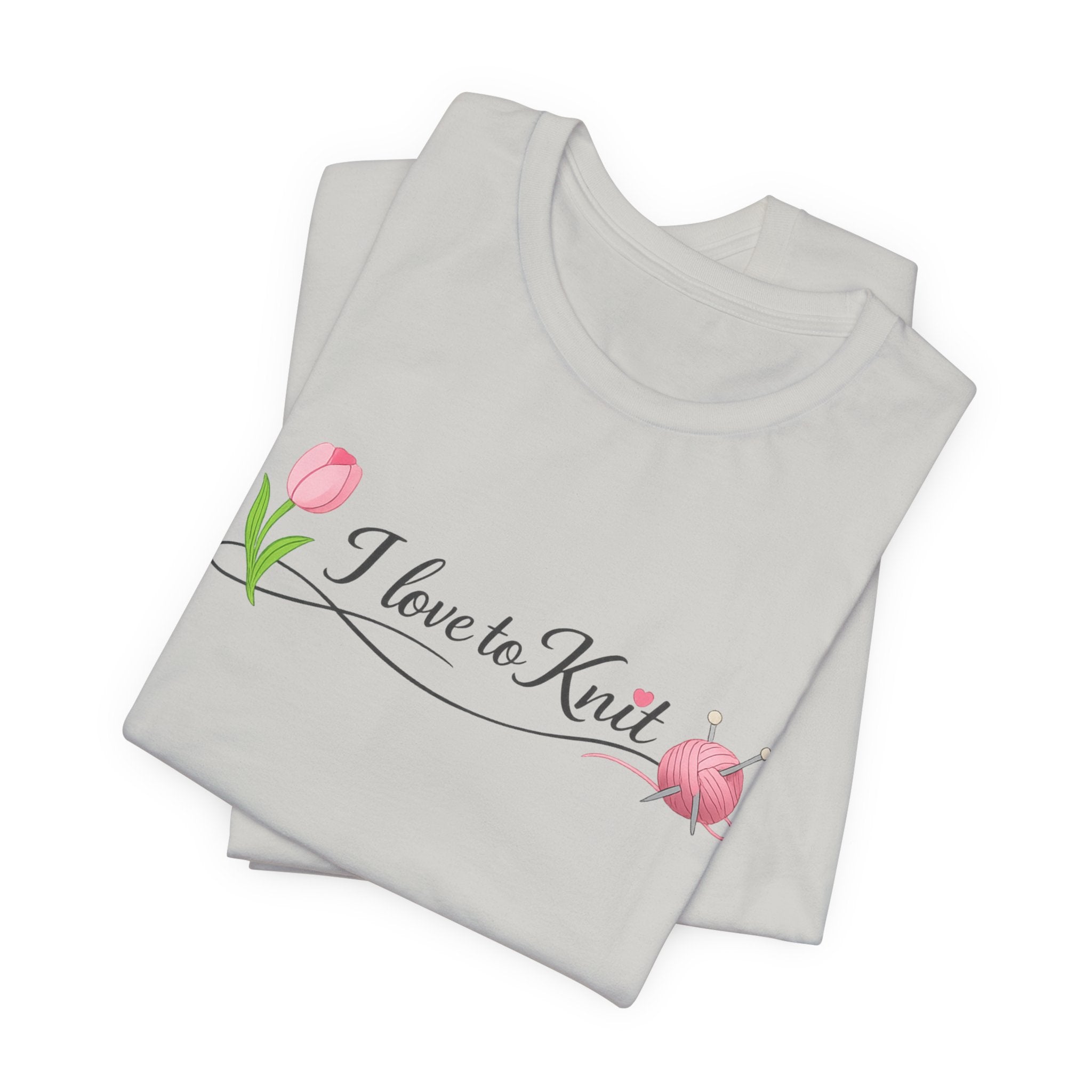 I Love to Knit T-Shirt | Knitting Heart Graphic, Tulip and Yarn Tee