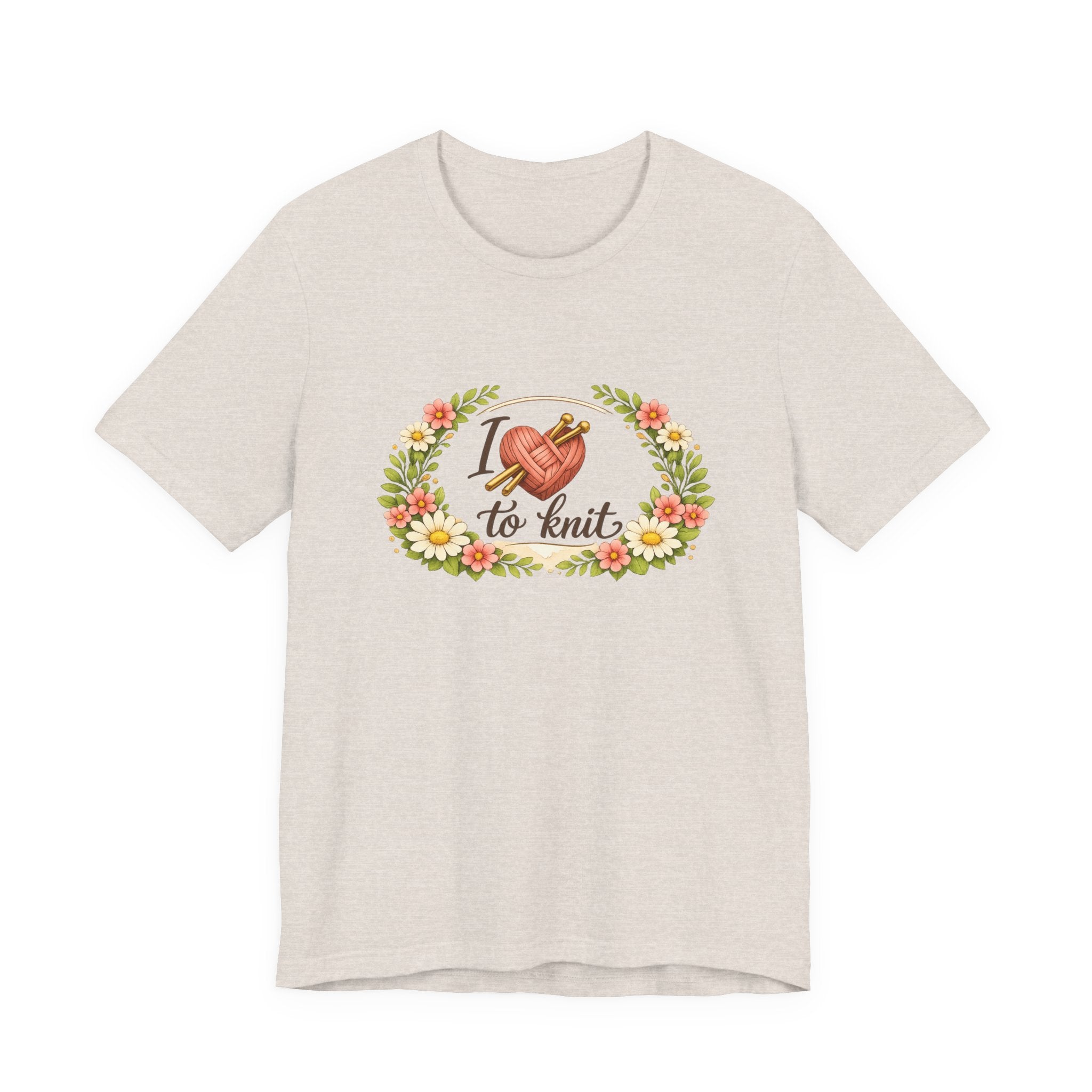 I Love to Knit T-Shirt | Knitting Heart Graphic, Floral Wreath Tee