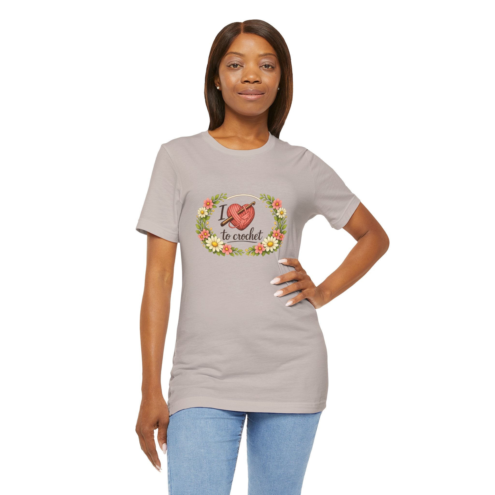 I Love to Crochet T-Shirt | Crochet Heart Graphic, Floral Wreath Tee