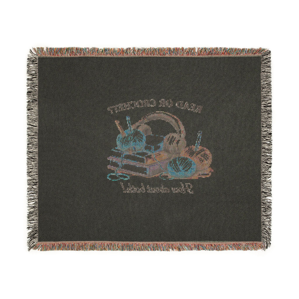 Woven cotton throw blanket with yarn and books design