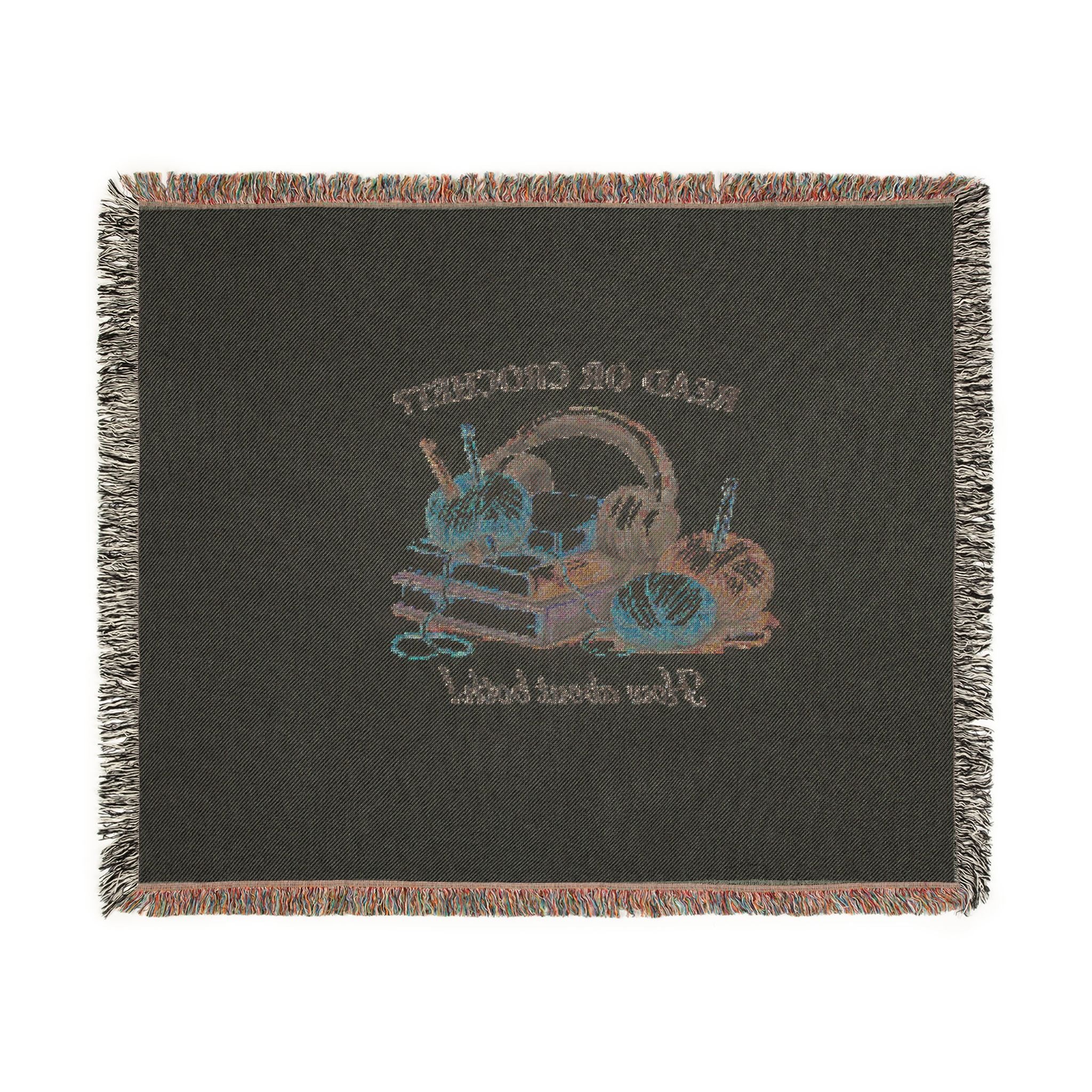 Woven cotton throw blanket with yarn and books design