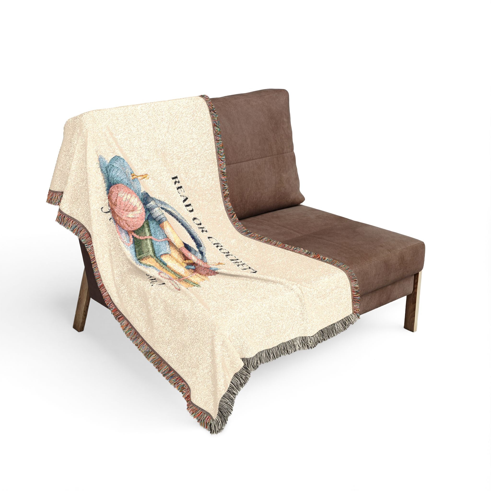 Woven cotton throw blanket with yarn and books design