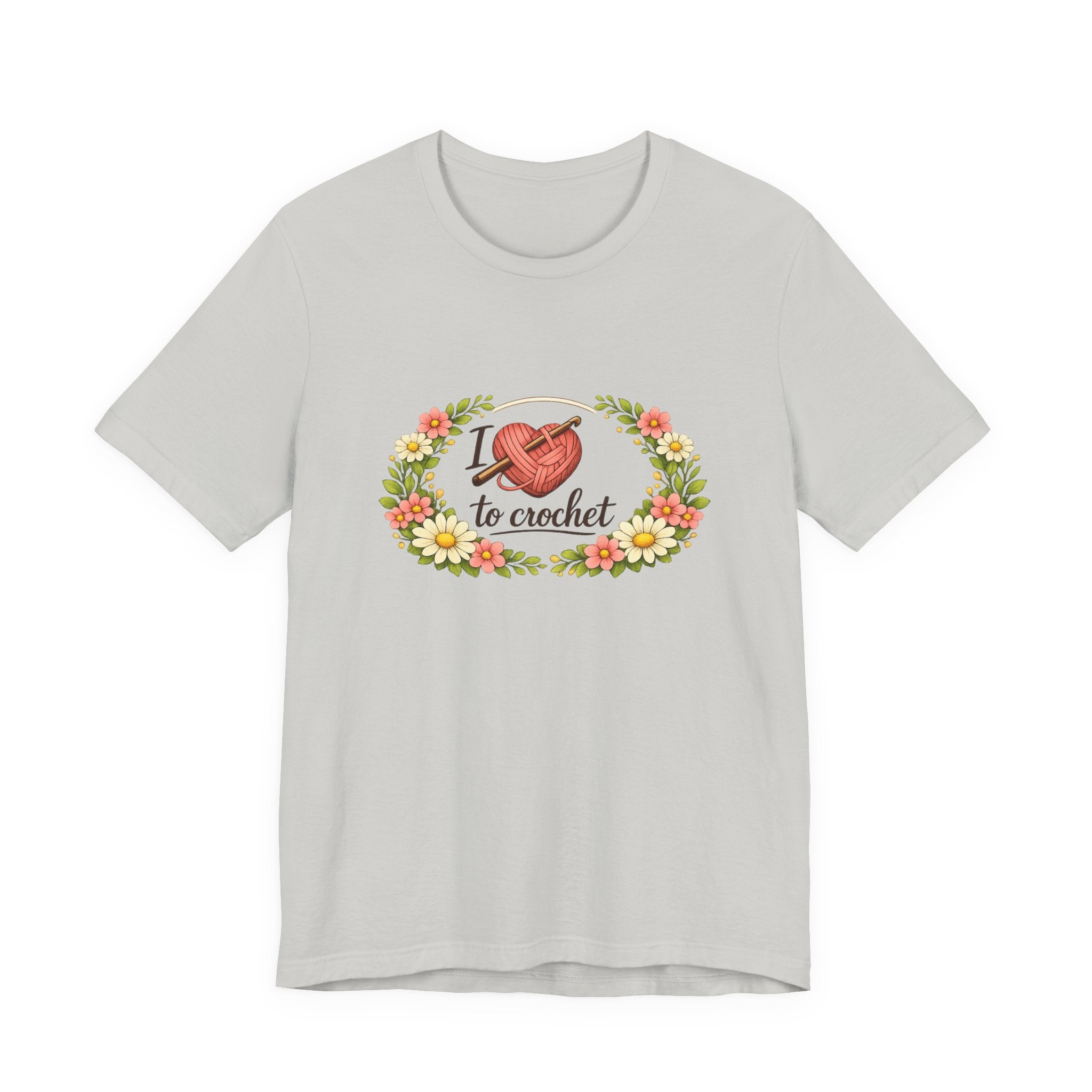I Love to Crochet T-Shirt | Crochet Heart Graphic, Floral Wreath Tee