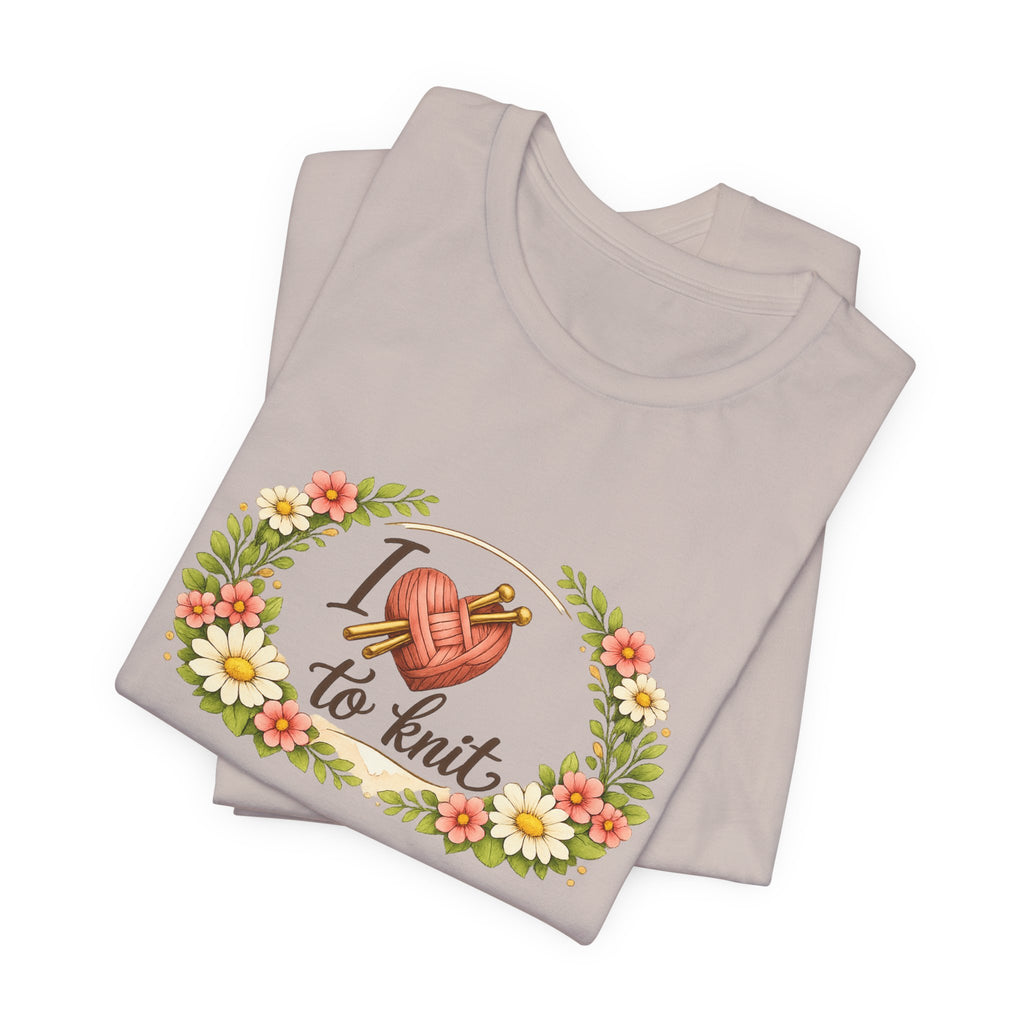 I Love to Knit T-Shirt | Knitting Heart Graphic, Floral Wreath Tee