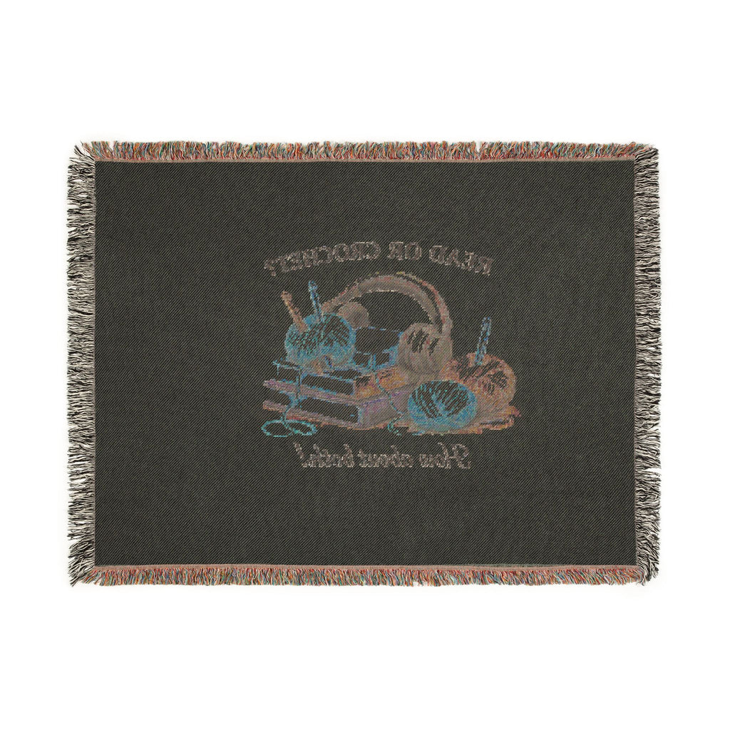 Woven cotton throw blanket with yarn and books design