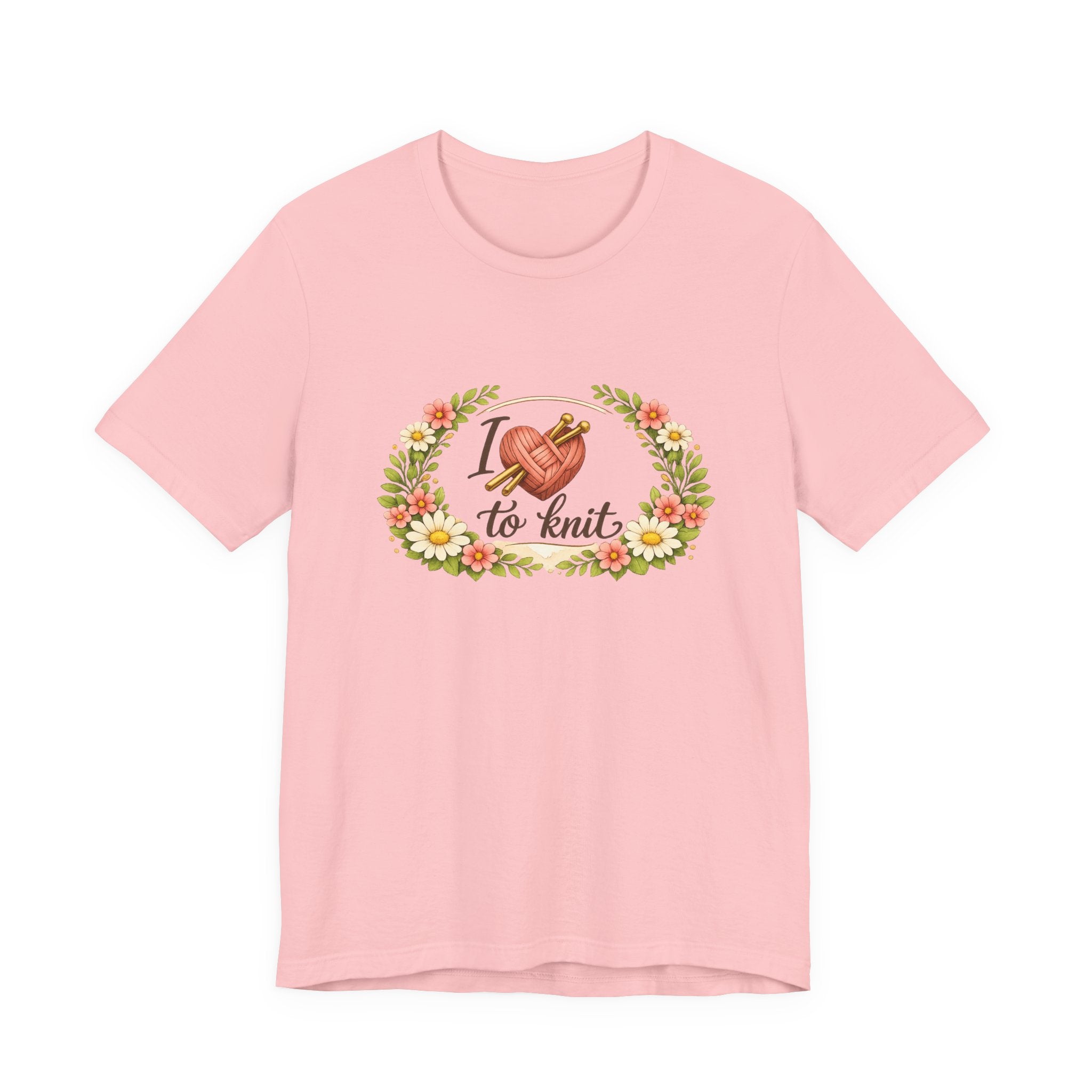 I Love to Knit T-Shirt | Knitting Heart Graphic, Floral Wreath Tee