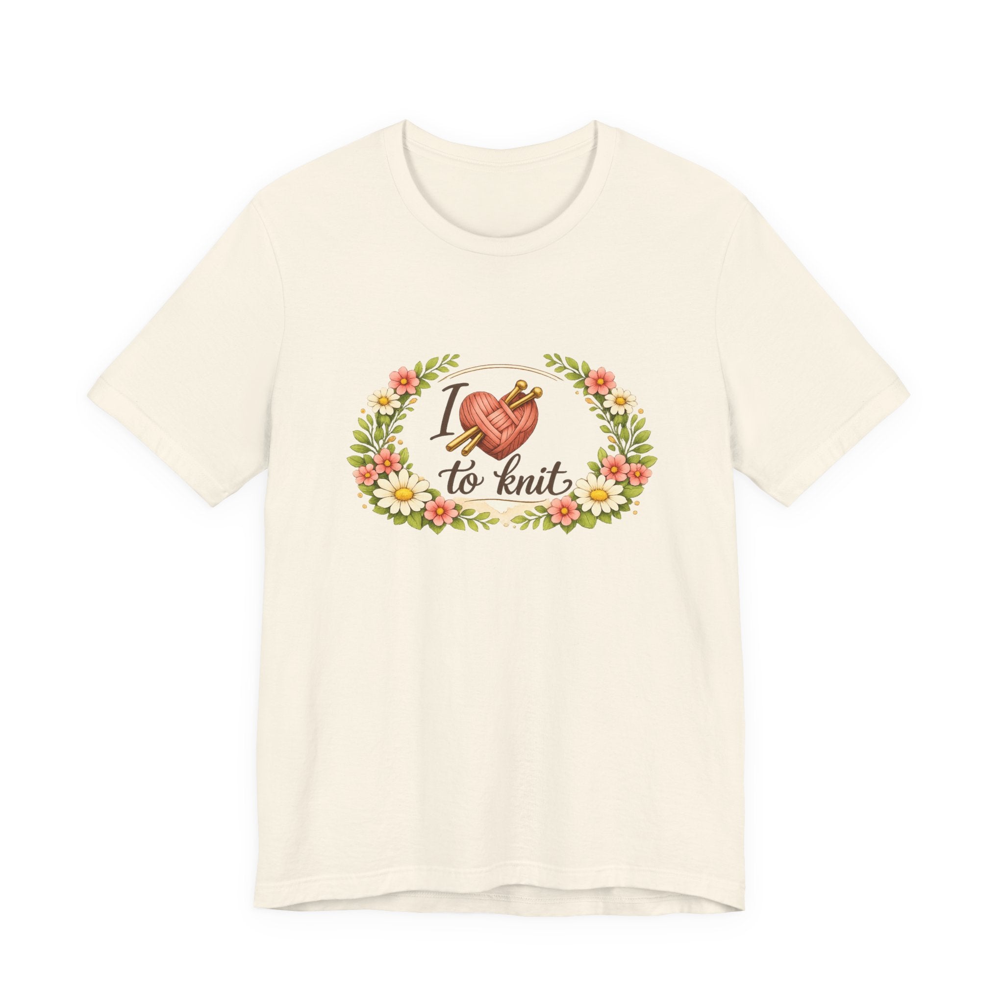 I Love to Knit T-Shirt | Knitting Heart Graphic, Floral Wreath Tee