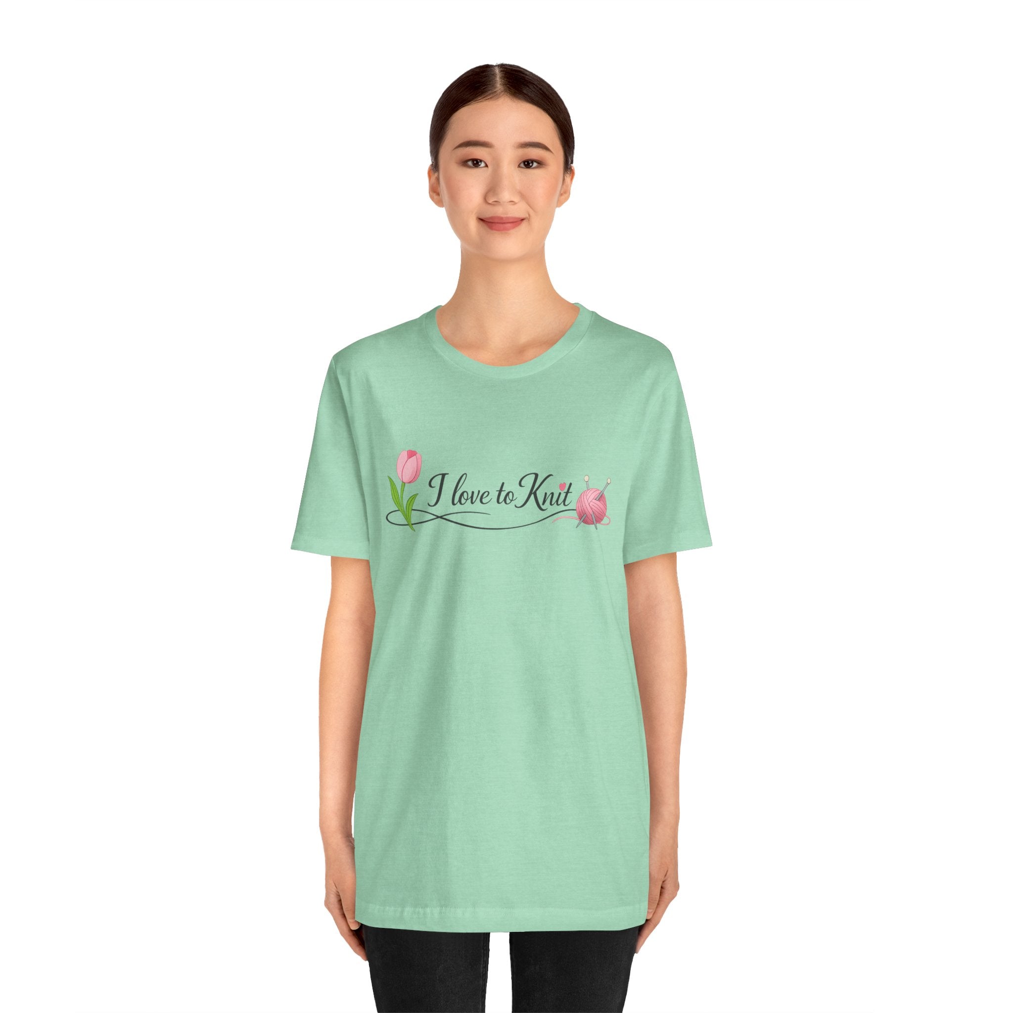 I Love to Knit T-Shirt | Knitting Heart Graphic, Tulip and Yarn Tee