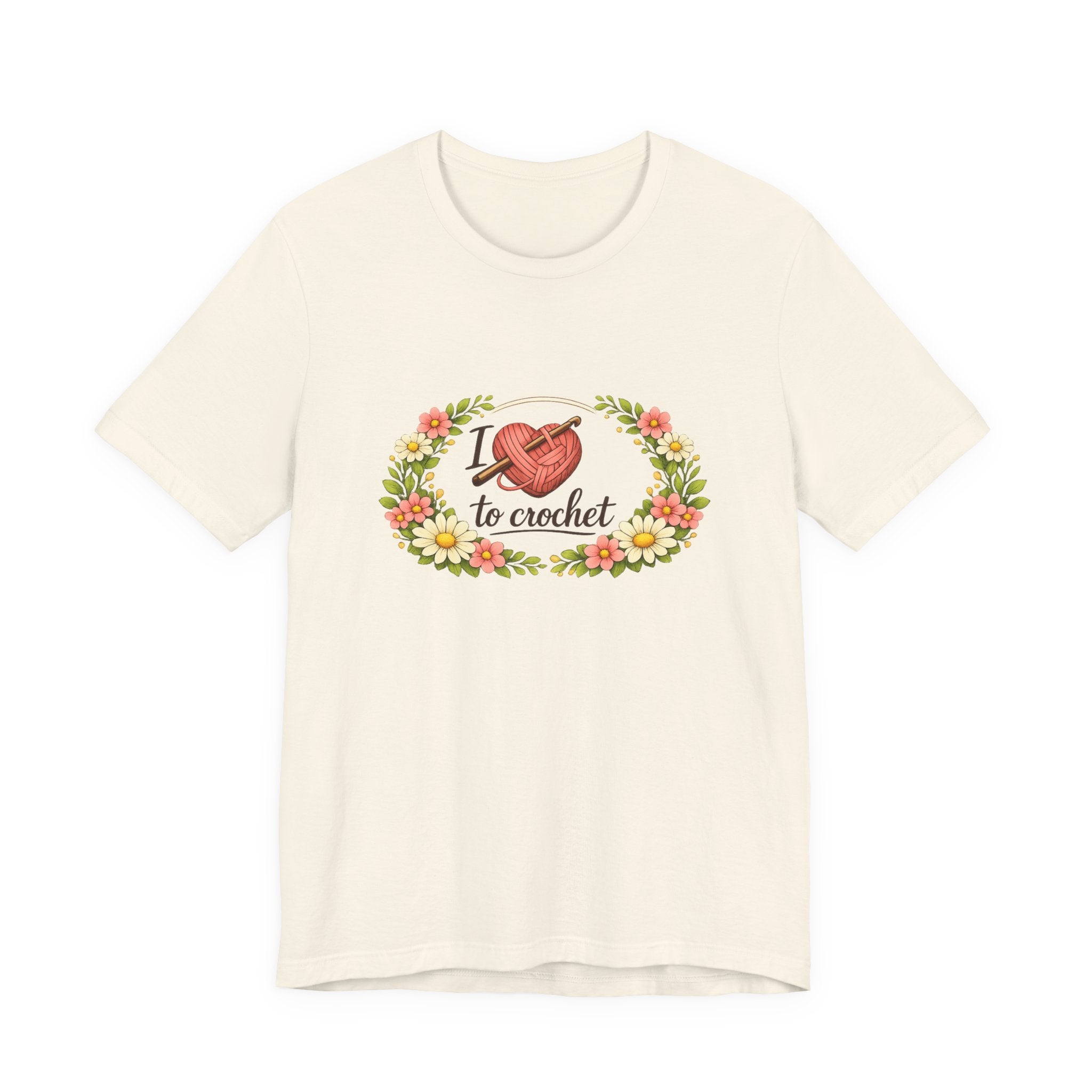 I Love to Crochet T-Shirt | Crochet Heart Graphic, Floral Wreath Tee