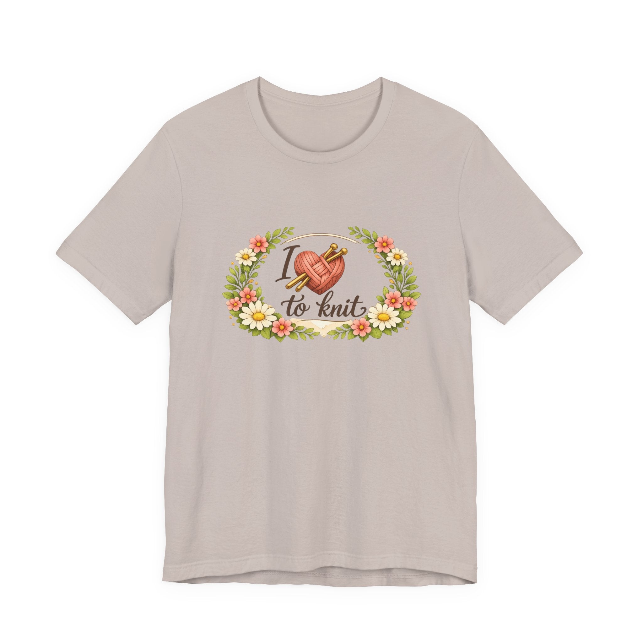I Love to Knit T-Shirt | Knitting Heart Graphic, Floral Wreath Tee