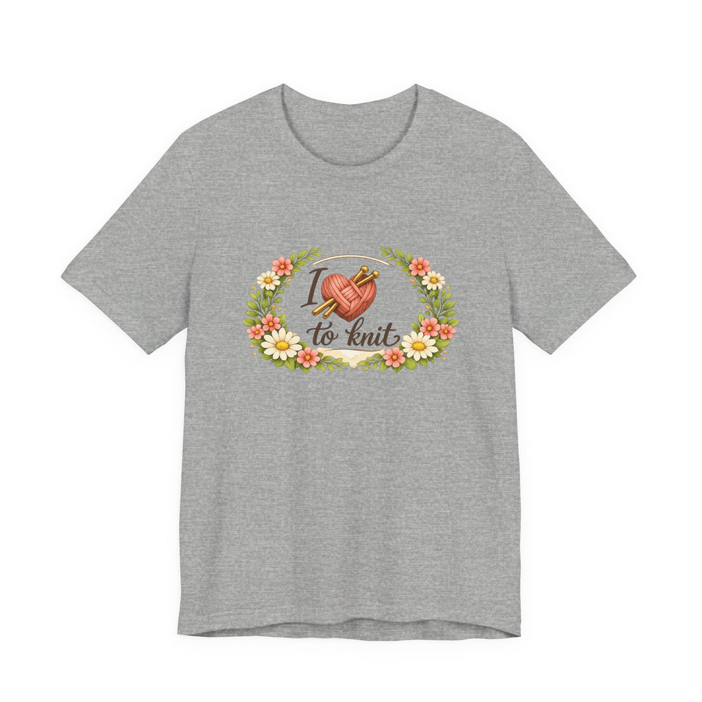 I Love to Knit T-Shirt | Knitting Heart Graphic, Floral Wreath Tee