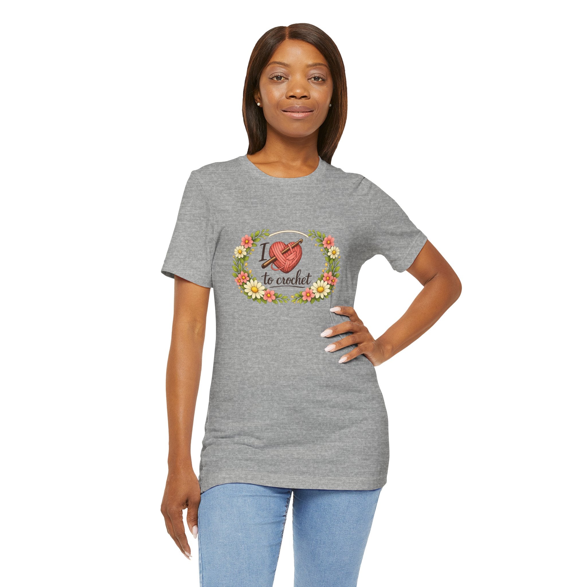 I Love to Crochet T-Shirt | Crochet Heart Graphic, Floral Wreath Tee
