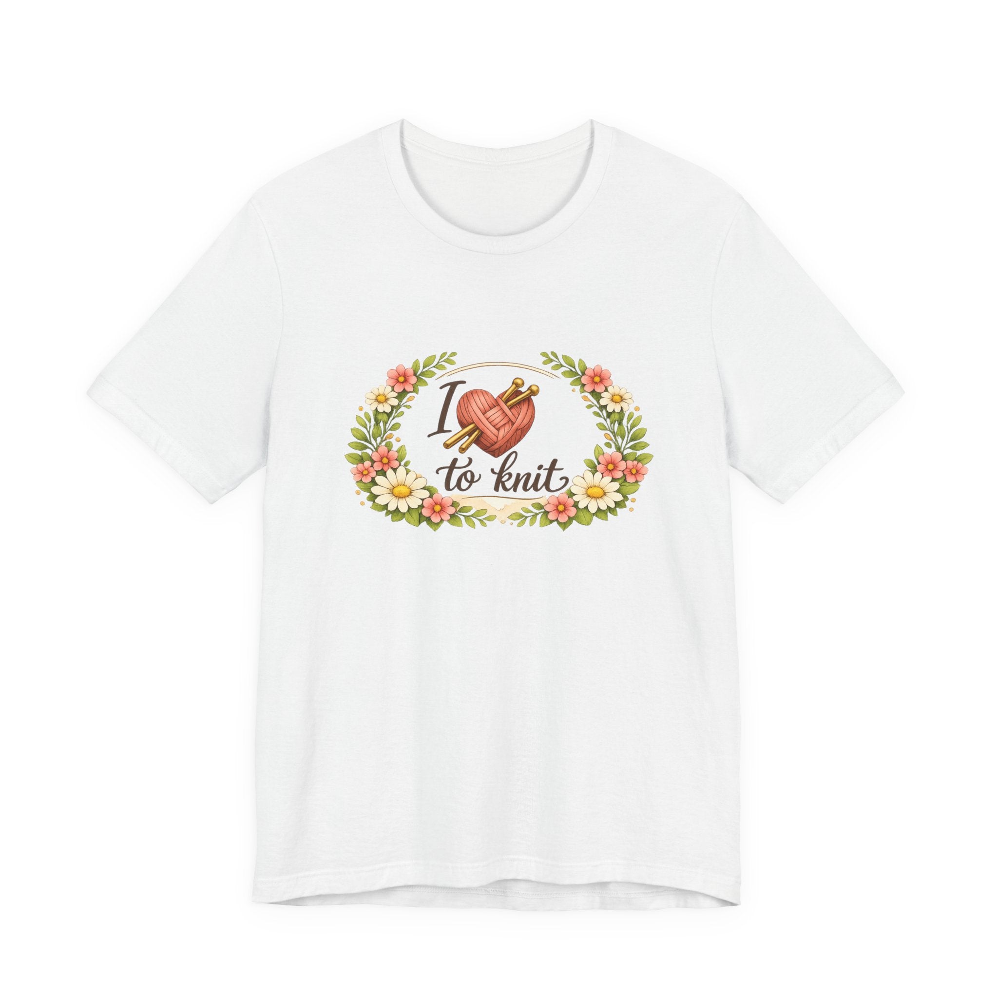 I Love to Knit T-Shirt | Knitting Heart Graphic, Floral Wreath Tee