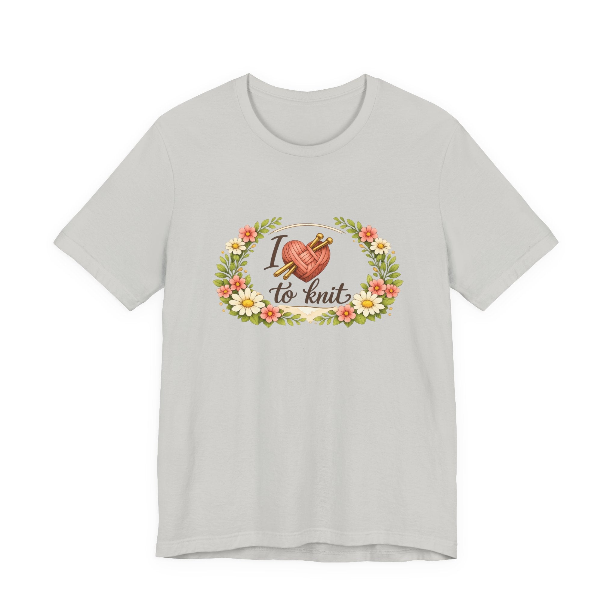 I Love to Knit T-Shirt | Knitting Heart Graphic, Floral Wreath Tee