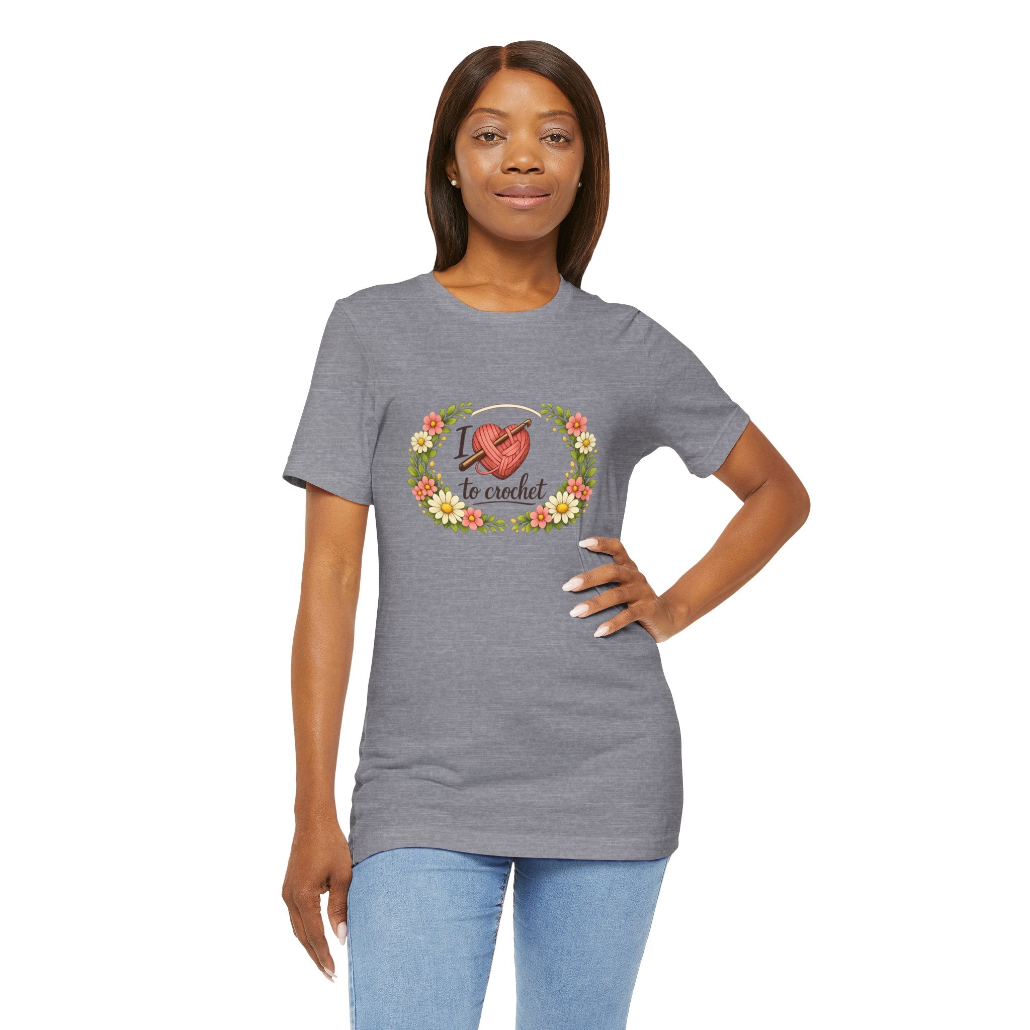 I Love to Crochet T-Shirt | Crochet Heart Graphic, Floral Wreath Tee