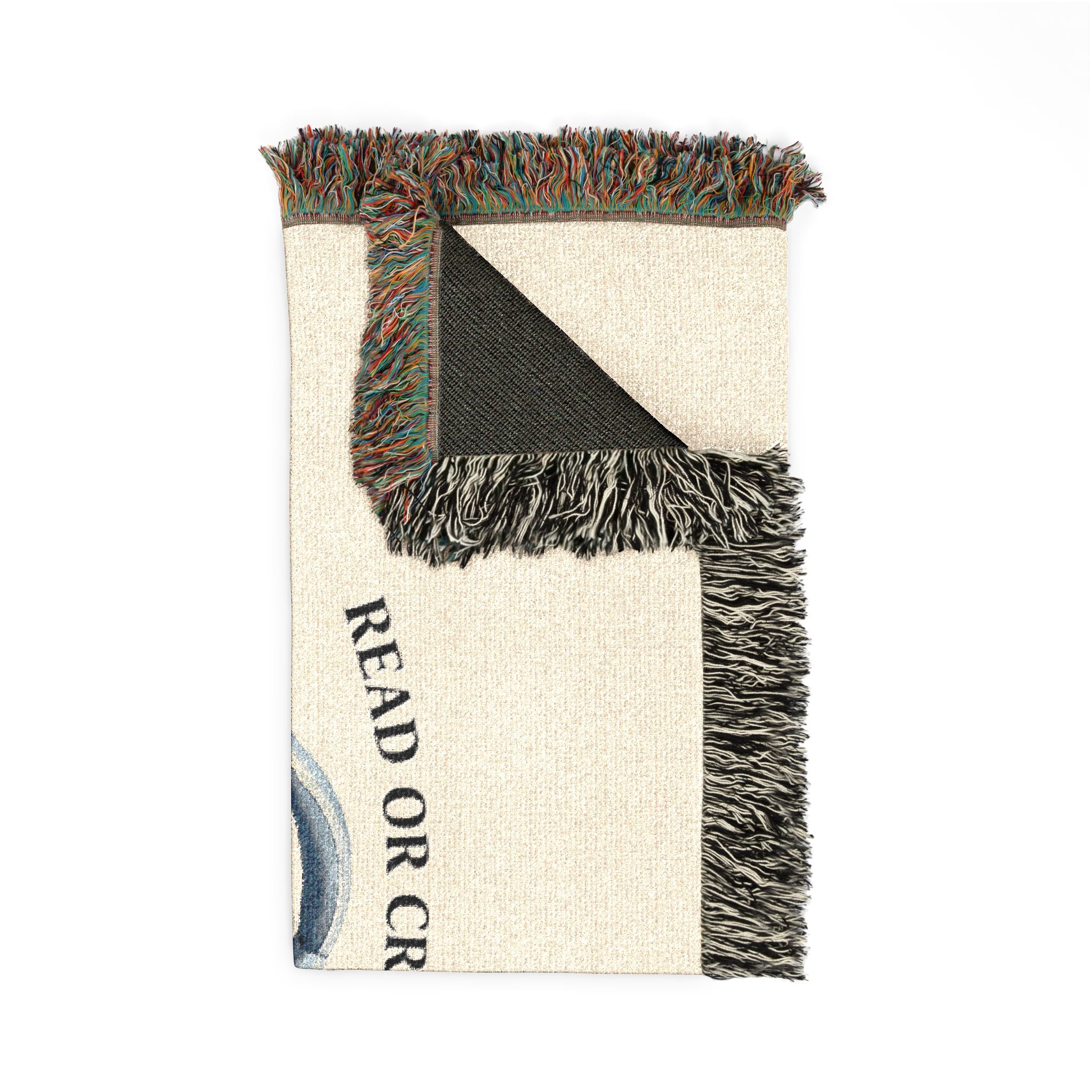 Woven cotton throw blanket with yarn and books design