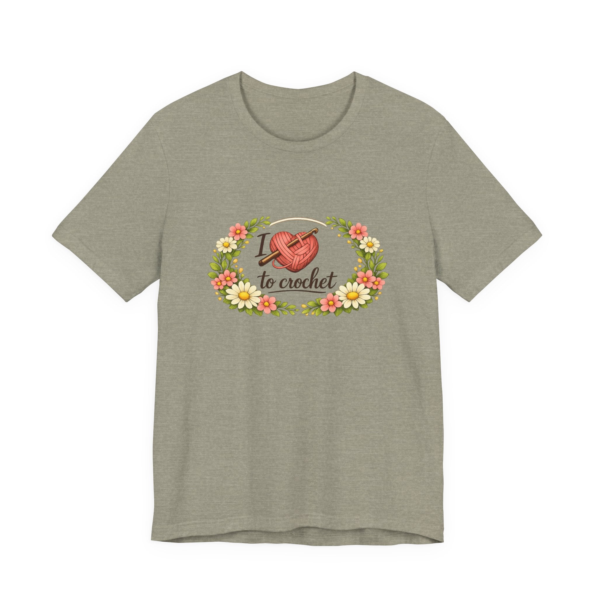 I Love to Crochet T-Shirt | Crochet Heart Graphic, Floral Wreath Tee