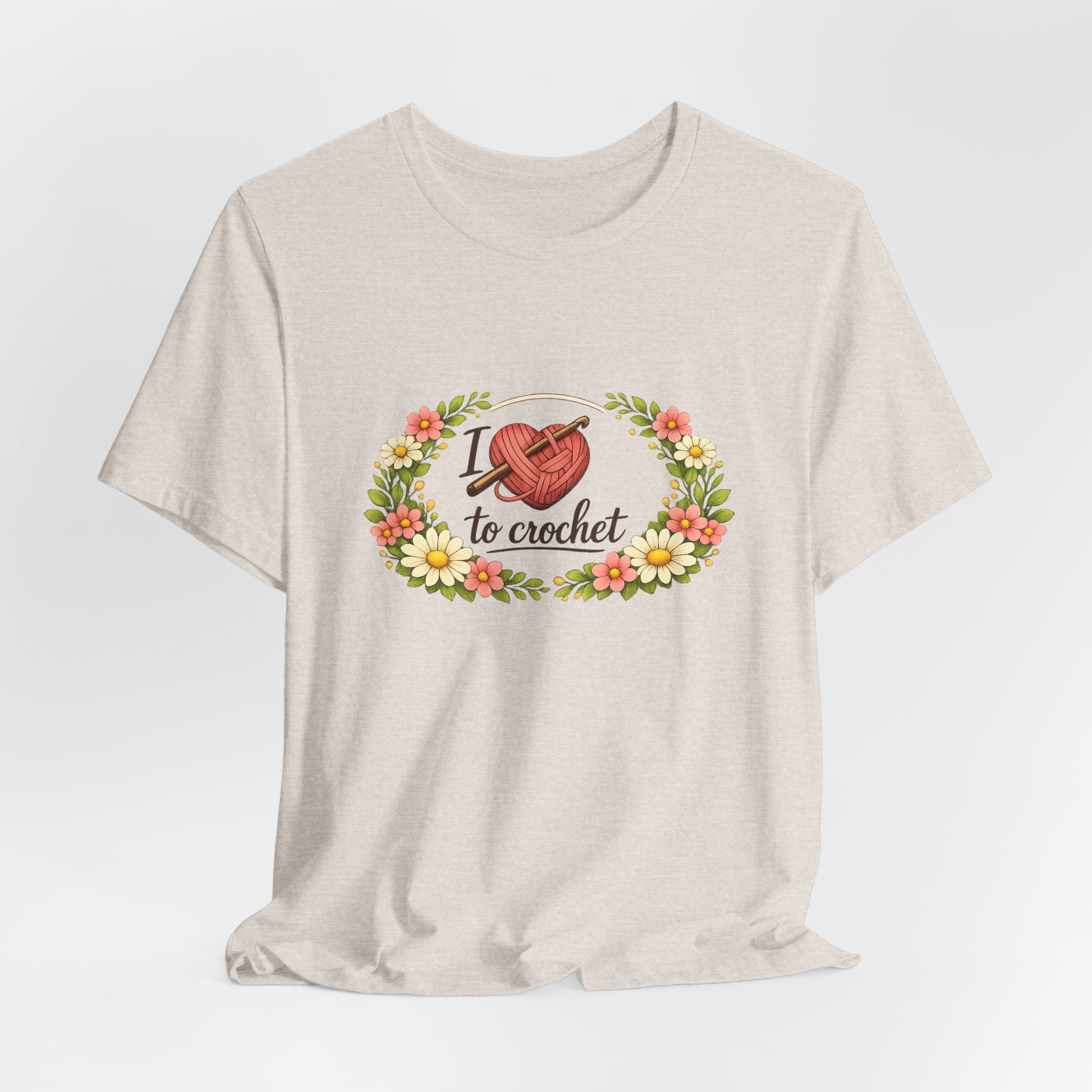 I Love to Crochet T-Shirt | Crochet Heart Graphic, Floral Wreath Tee